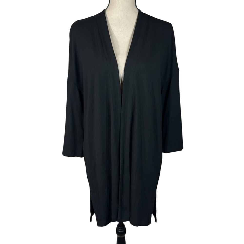 J. Jill Wearever Collection Large Jacket Open-Front 3/4 Sleeves Stretch Black